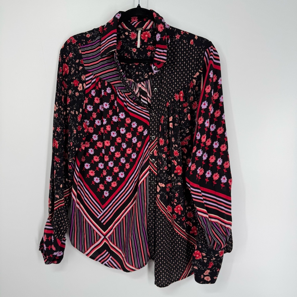 Free People Hazel Patchwork Button Down Blouse - image 2